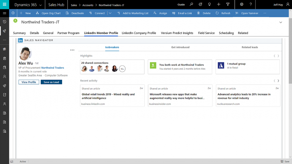Comment tirer le meilleur de Linkedin Sales Navigator for Dynamics 365 2 Dynamics 365 - Linkedin Sales - Profil Lead