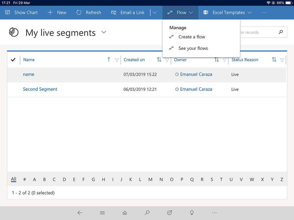 Microsoft Flow - Live segments