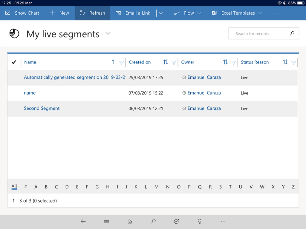 Microsoft Flow - Create new live segments