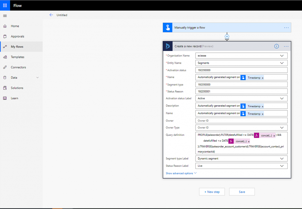 Microsoft Flow - Create a new record
