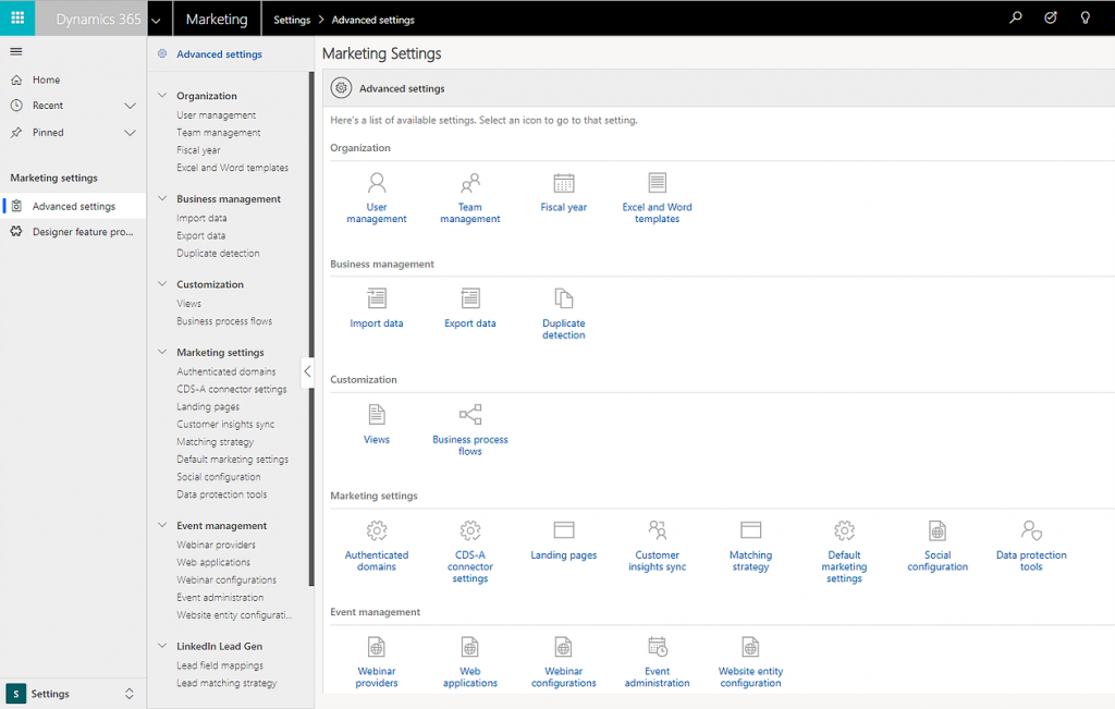 Dynamics 365 for Marketing - Advanced settings